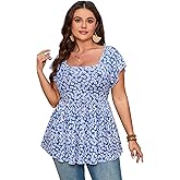 ShopWonder Womens Plus Size Summer Tops Square Neck Ruffle Short Sleeve Casual Tunics Loose Comfy Blouse Shirts
