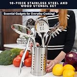 Home Hero Silicone Kitchen Utensil Set - 8 Piece Non-Stick Grey & Wood view 2