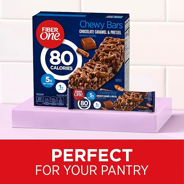 FIBER ONE 80 CALORIE CHEWY SNACK BARS, CHOCOLATE CARAMEL AND PRETZEL, 5 CT, 4.1 OZ
