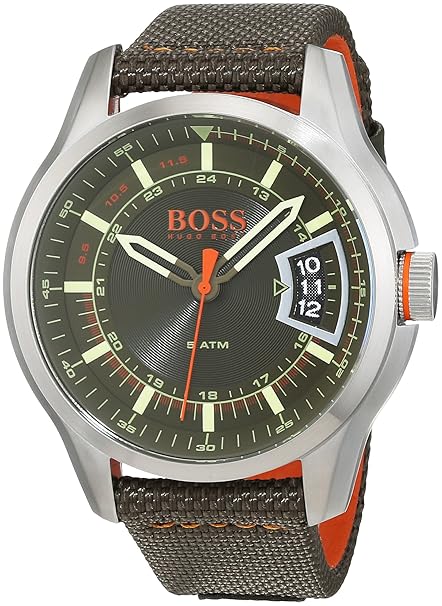 Hugo Boss Orange Hong Kong Herren-Armbanduhr Analog mit grünem Textil Armband 1550016
