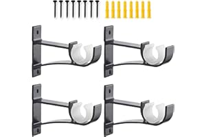 4 Pack Heavy duty Curtain Rod Bracket Single Curtain Rod Holders for 0.8 to 1 Inch Drapery Rod Sturdy Curtain Rod Hooks for L