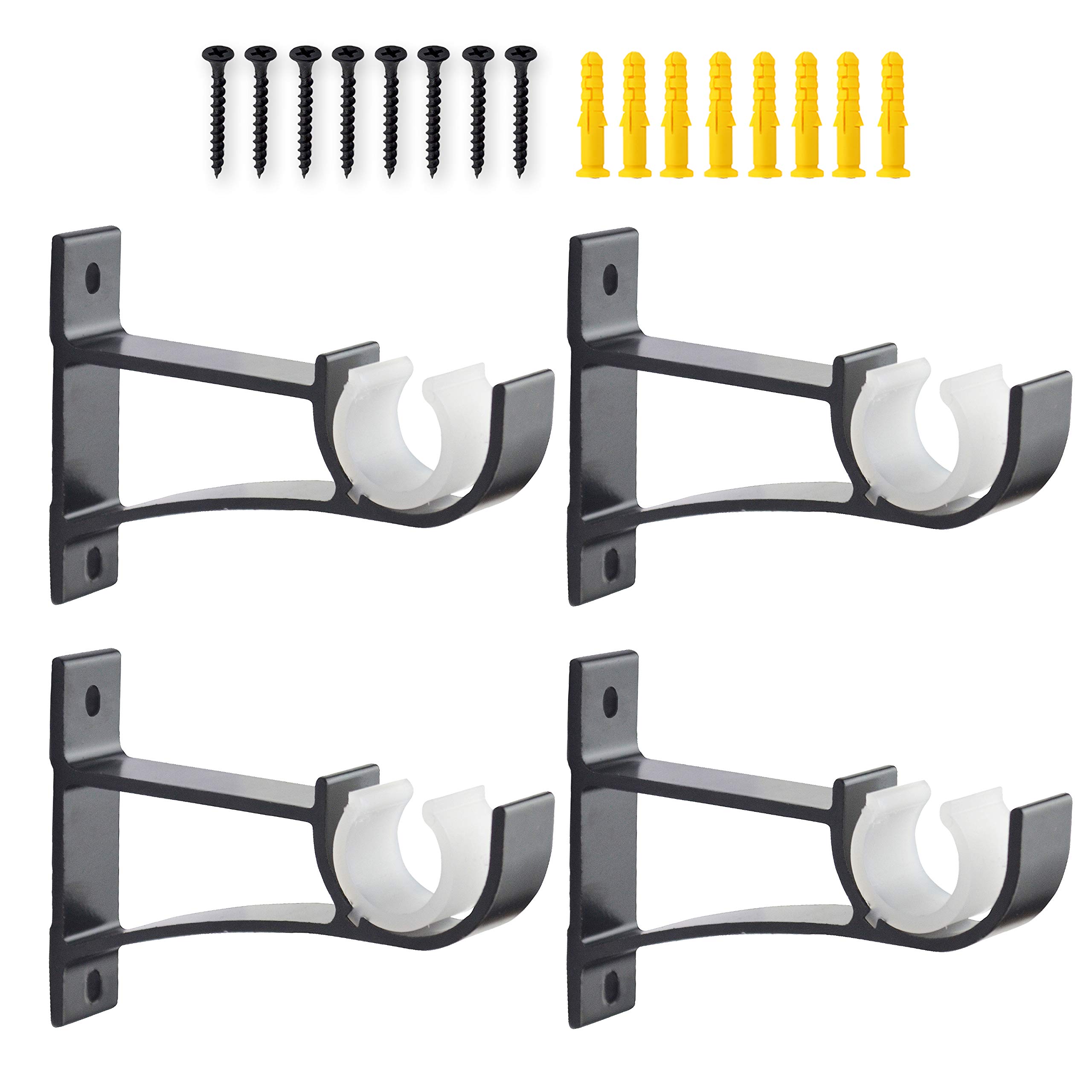 4 Pack Heavy Duty Curtain Rod Bracket Single Curtain Rod Holders for 0.8 to 1 Inch Drapery Rod Sturdy Curtain Rod Hooks for Living Room Bedroom Bathroom Black