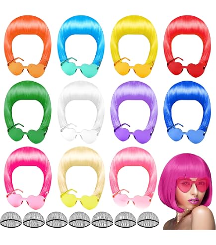 Peluca Bob Rosa Con Flequillo – Incluye Gafas De Fiesta Y Gorro, Para Cosplay Y Disfraces