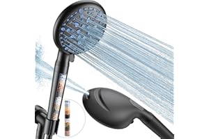 Veken Filtered Shower Head with Handheld, Adjustable 9 Unique Sprayer Function Rainfall Head, Detachable High Pressure Showerhead, 10 Layer Filters for Hard Water, 70'' Hose Extension (Matte Black)