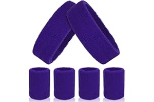 ASTER 6pcs Headband Wristband Set, Including 2pcs Sports Headband and 4pcs Wristband Sports Band Colorful Striped Sweatband for Men and Women Basketball Soccer Yoga Badminton Tennis Volleyball Golf