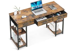 ODK Office Small Computer Desk: Home Table with Fabric Drawers & Storage Shelves, Modern Writing Desk, Vintage, 48"x16"