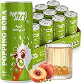 Peach Popping Boba Drink, Sparkling Fruit Juice, Bursting Pearls, 24 Cans | Ready to Drink Canned Beverage, Refreshing Fruity Beverage, Sweet Peach Flavor, Convenient Single Serve Cans