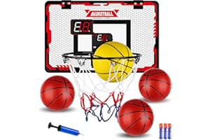 Beyn Indoor Mini Basketball Hoop for Kids，Over The Door Basketball Hoop with 4 Balls and Electronic Scoreboard Including Batteries，Suitable for Boys and Girls Basketball Toy Gift, Red