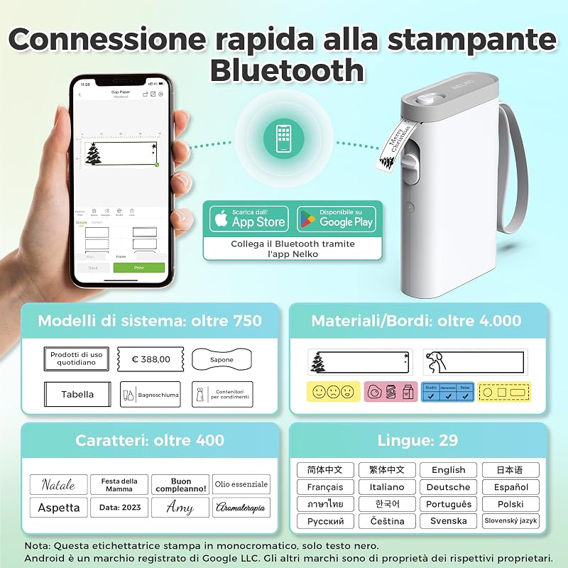 P21 Stampante per Etichette Portatile, Incluso 1 Rotolo, Bianco