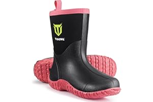 TIDEWE Rubber Boots for Women with Steel Shank, 6mm Neoprene Waterproof Insulated Mid Calf Rain Boots, Sturdy Hunting Work Boots for Farming Gardening Fishing