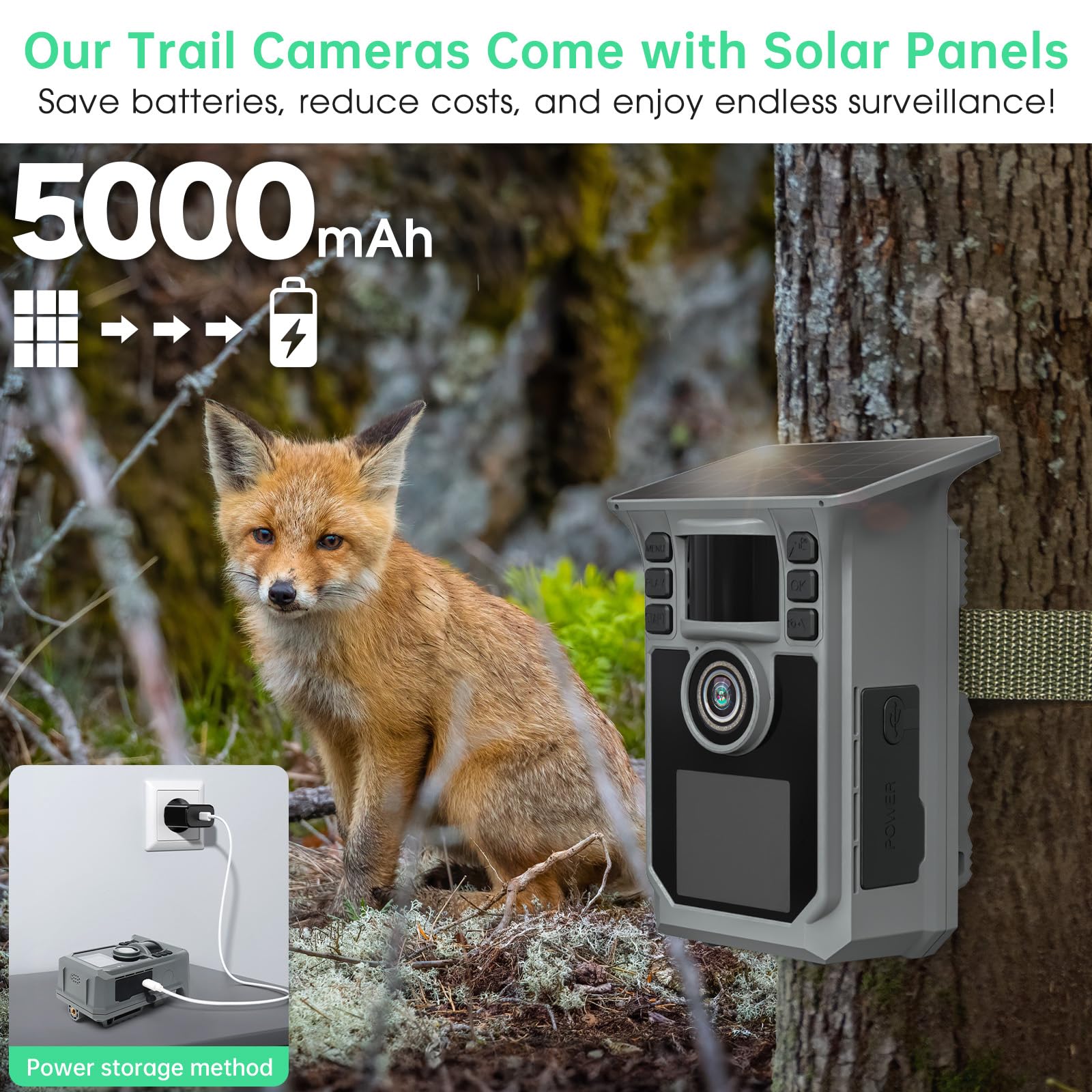Hrivcam Trail Camera 4K 64MP WiFi Solar Game Camera, 5000mAh Forever Power, 64GB Memory Card and Ip67 Waterproof Night Vision Trail Cam for Outdoor Wildlife Detection, Monitoring Trail Cameras