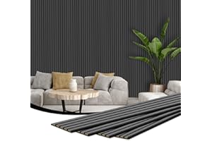 Ritollo Wood Panels for Wall, 4-Pack 94.48" x7.87" 3D Wood Slat Wall Panel, Acoustic Slat Wall Panel for Modern Interior Decor, TV Background, Living Room, Black