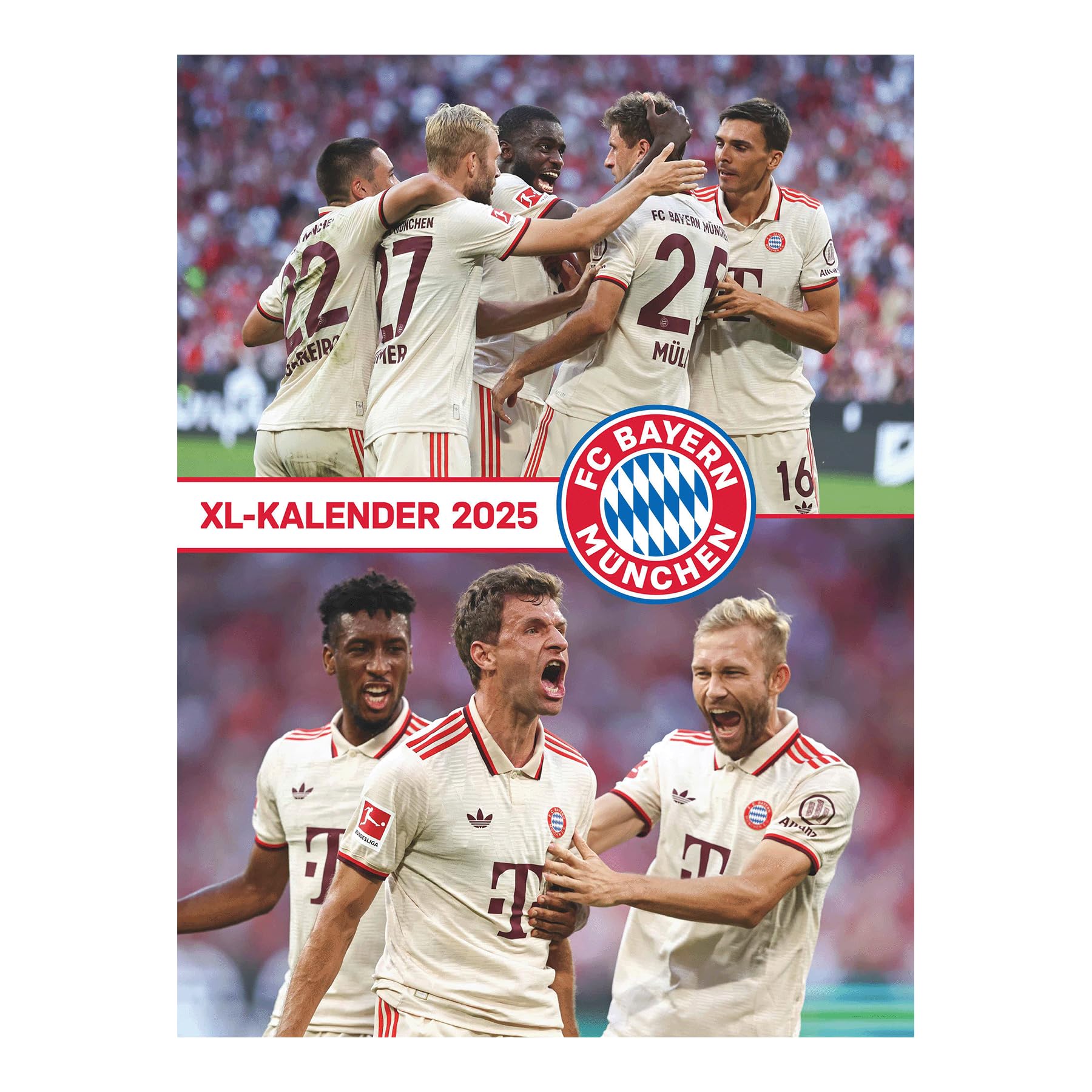 N NEUMANNVERLAGE FC Bayern Munich 2025 Poster Calendar, 48 x 64 cm, Football Calendar with Stars Motifs, Spiral Bound and International Calendar