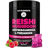 Natural Reishi Mushroom Gummies & L Theanine with Ashwagandha - Potent Mushroom Supplements for Immune Support, Stress Relief & Improve Sleep Gummies - Ashwagandha Gummies for Women & Men
