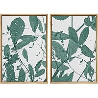 SIGNWIN Framed Wall Art Print Set Green Vines with Leaves Covering Off-White Background Nature Trees Digital Art Modern Art Contemporary Relax/Calm for Living Room, Bedroom, Office - 16
