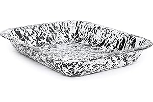CROW CANYON HOME Enamelware Small Open Roaster, 11.5 x 9.25 inches, Black/White Splatter (Single)