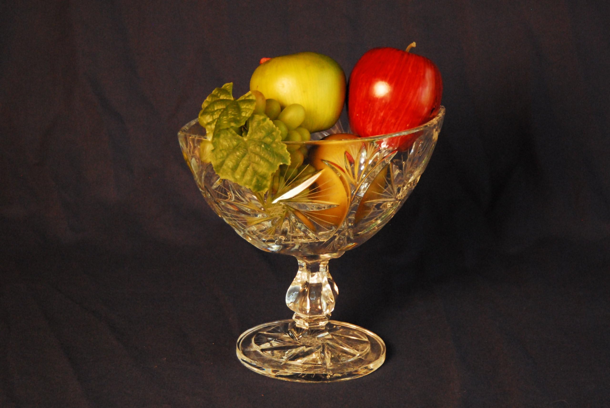 Crystal Clear Pedestal Fruit Bowl w/Boat Shape Hand Made in Poland H 8"
