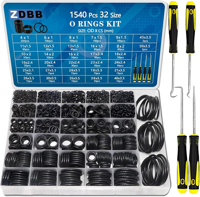 ZDBB 32 Size O Ring Assortment Kit 1540 Pcs Nitrile 4-50mm with 4 Pick