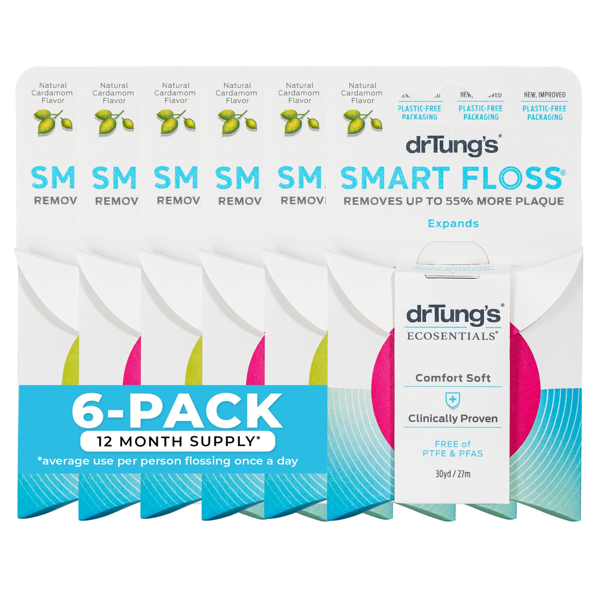 Dr. Tung's Smart Floss, 30 yds, Natural Cardamom Flavor 1 ea Colors May Vary (Pack of 6)