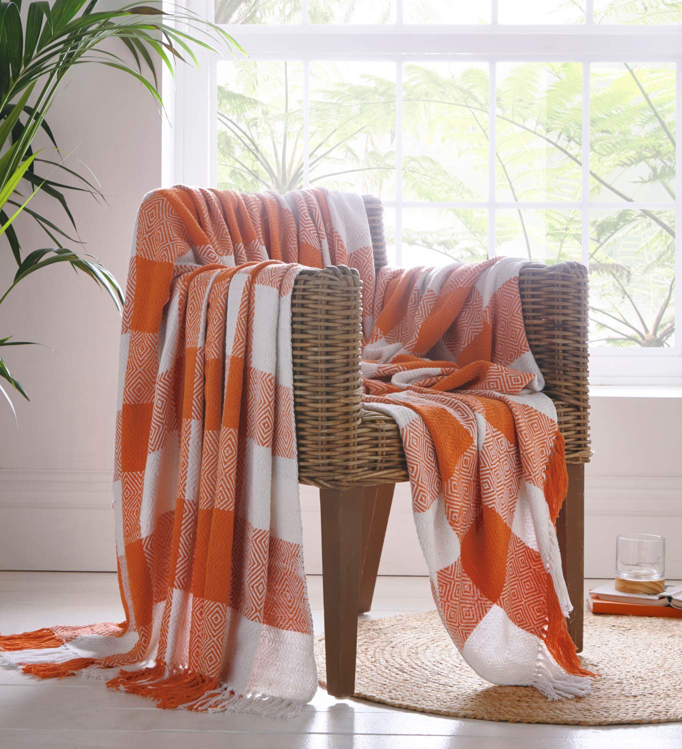 Portfolio Epsom Throw Throwover Blanket for Bed Chair Sofa, Cotton, Terracotta, 228 x 250cm