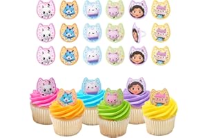 DecoPac DreamWorks Gabby's Dollhouse Rings, 24 Cupcake Decorations Featuring Gabby, Pandy Paws, Irresistible Kitty Characters, and Super Fun Adventures! - 24 Pack