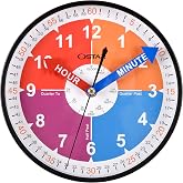 OSTAR Telling Time Teaching Wall Clock, Hanging Stand Dual Purpose，Battery Operated Analog Silent Learning Clock for Kids Room Decor