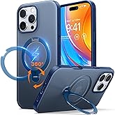 TORRAS Upgraded 360 Spin Magnetic Stand for iPhone 16 Pro Case, Fit for MagSafe, Built-in Kickstand & Ring Holder, Mil-Grade Protective Soft Edge Translucent Slim Case for iPhone 16 Pro, Blue 6.3''