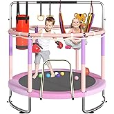 Trampoline for Kids, Upgrade Full Anti-Rust 440lbsToddler Trampoline with Net,Upgraded Ring Legs with Adjustable Gymnastics Bar&Toys, Gifts for Ages 1-8 Boys&Girls