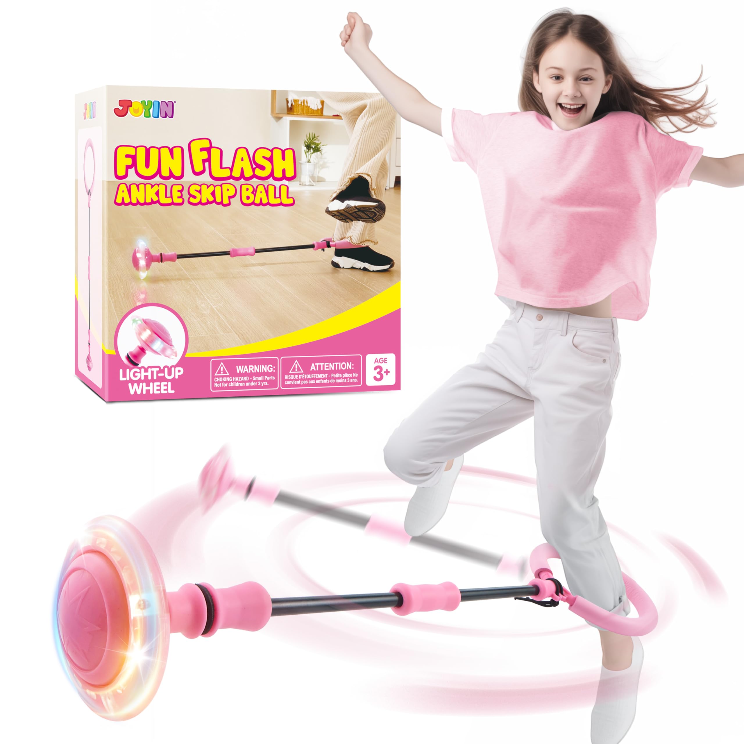 Photo 1 of JOYIN Pink Ankle Skip Ball with Flashing Lights, Toy for Kids Indoor & Outdoor, Flashing Swing Ball Foldable Sports Toy, Birthday Gifts for Kids 3 4 5 +