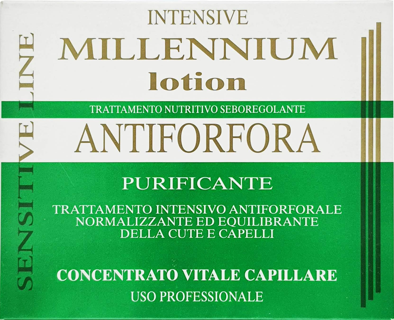 Professional Intensive Anti Dandruff Lotion for Balancing Nourishing Purifying Hair No Rinse 7 Phials 10 ml Millenium Line Made in Italy