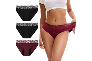 INNERSY Cotton Period Underwear for Women Lace Leak Proof Menstrual Panties 3 Pack