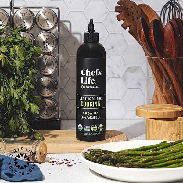 CHEFS LIFE ORGANIC AVOCADO OIL – ORGANIC AVOCADO OIL FOR COOKING, AVOCADO OIL ORGANIC FOR DRESSING, DIPPING, DRIZZLE, 100% PURE, SINGLE ORIGIN, NON GMO – 16.9 FL OZ SQUEEZABLE BOTTLE (1 PACK)