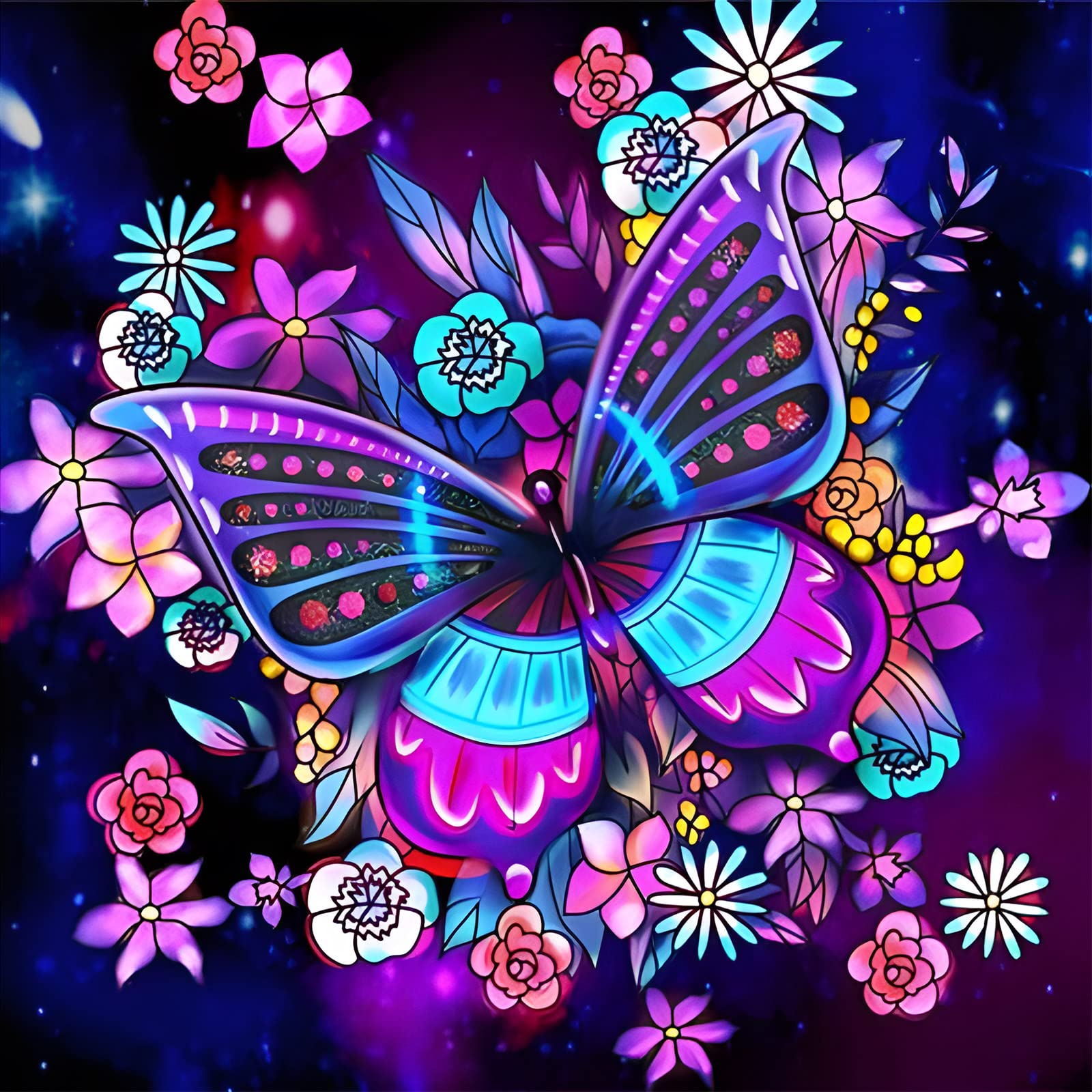 AIRDEA 5D Butterfly Diamond Painting Kits for Adults Kids, DIY Flowers Diamond Painting kits, Round Full Drill Butterfly Diamond Art Kits Animal Gem Art Painting Picture Home Wall Decor 13.8x13.8 inch — image 1