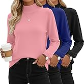 Oakgarden 3 Pack Women's Mock Turtleneck Knit Sweaters, Crew Neck Long Sleeve Tops Lightweight Thermal Pullover Basic Shirts