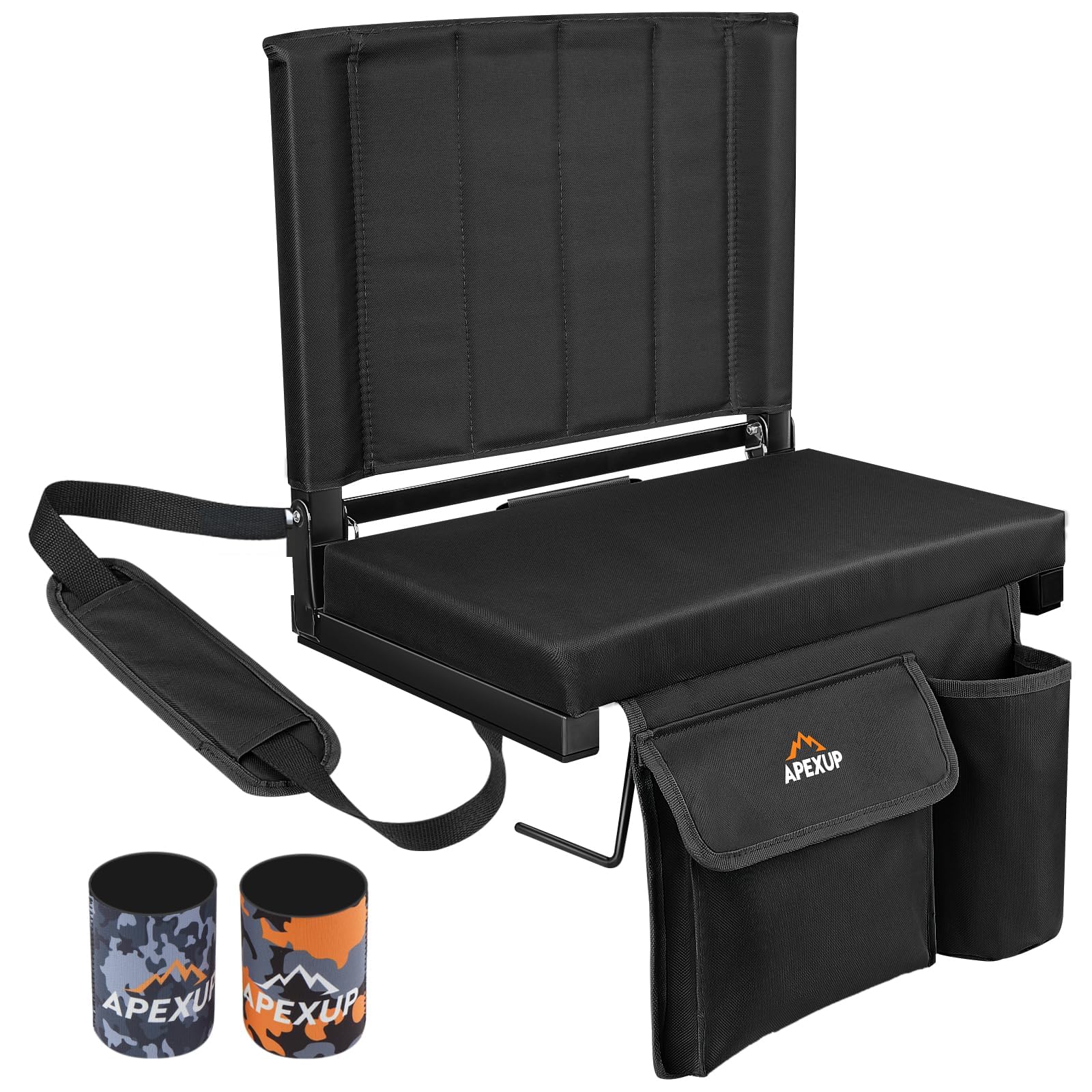Photo 1 of APEXUP Stadium Seats with Back Support, Portable Bleacher Seat with Large Pocket and Cup Holder, Wide Stadium Chair for Sports Events and Concerts (Black)