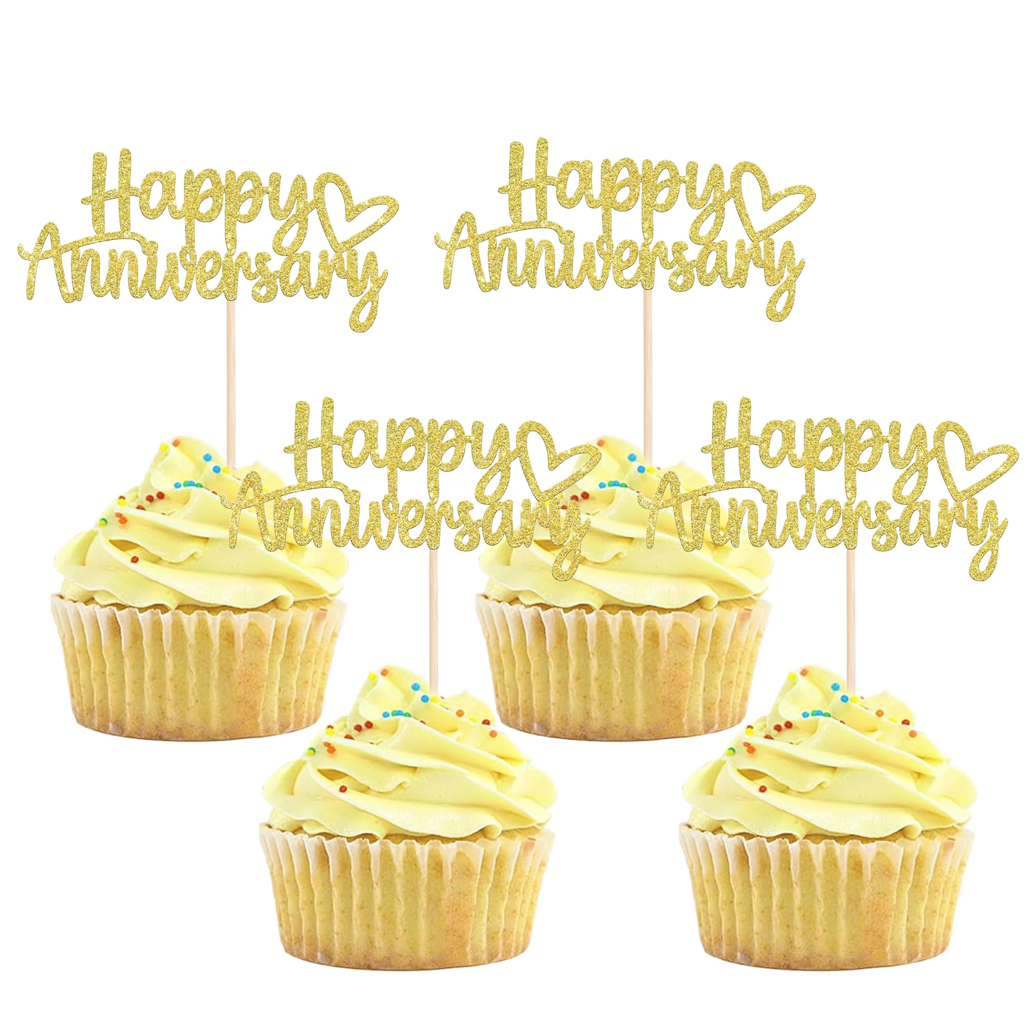 Photo 1 of 12Pcs Happy Anniversary Cupcake Toppers,Glitter Gold Wedding Anniversary Cupcake Toppers,for Party Celebration Wedding Anniversary