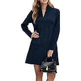 EZAPINE Women Corduroy Dress V Neck Long Sleeve Casual Vintage Retro A Line Mini Dresses