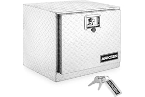 ARKSEN 18 Inch Heavy Duty Aluminum Diamond Plate Tool Underbody Box, Waterproof Square Truck Storage Organizer Chest for Pick Up Truck Bed, RV Trailer with T-Handle Lock and Keys - Silver
