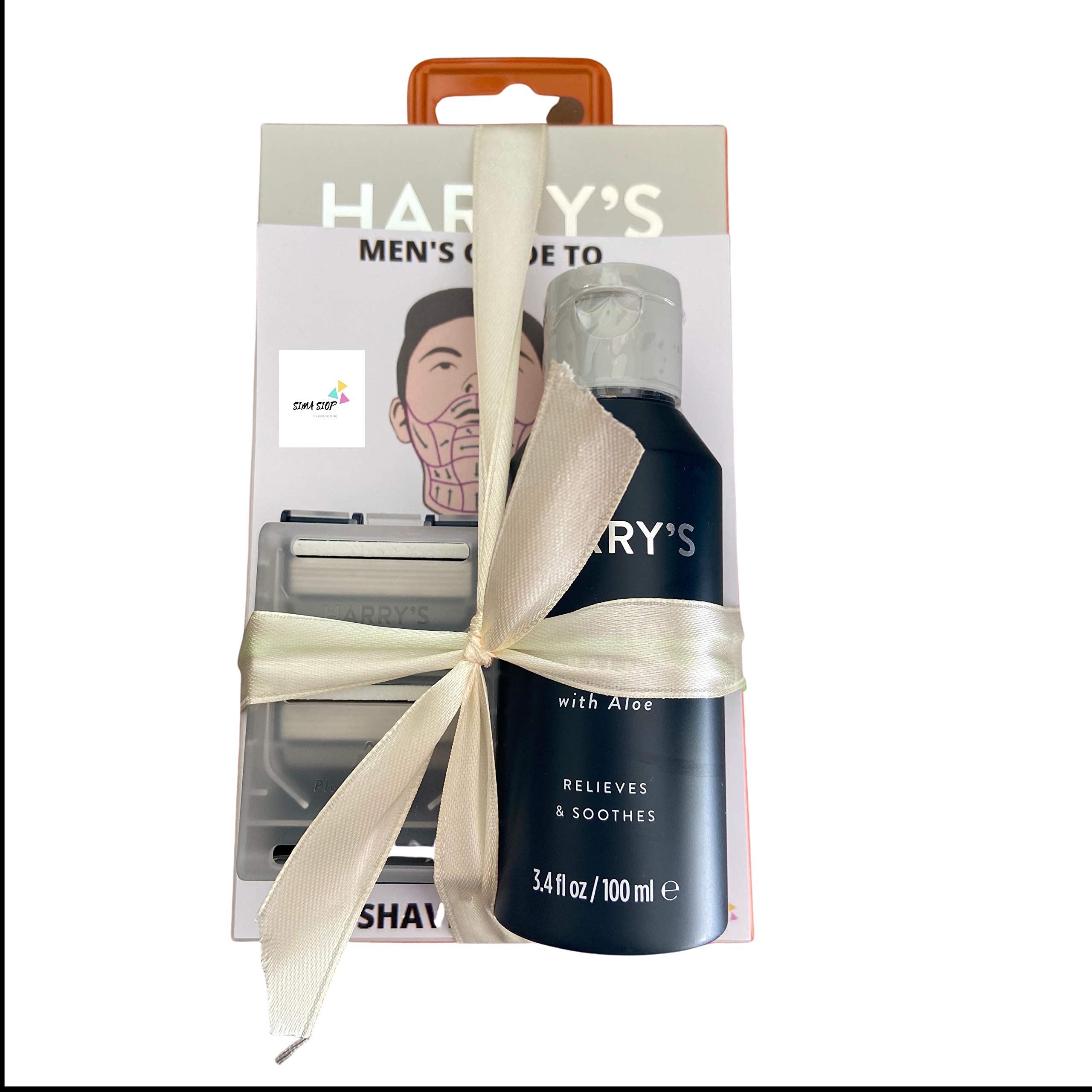 Harry's Razor + Blade Bundled with Harry's Razor Refills (4 Pack) and Harry's Post Shave Balm 100ml + Wet Shave Guide (Bright Orange)