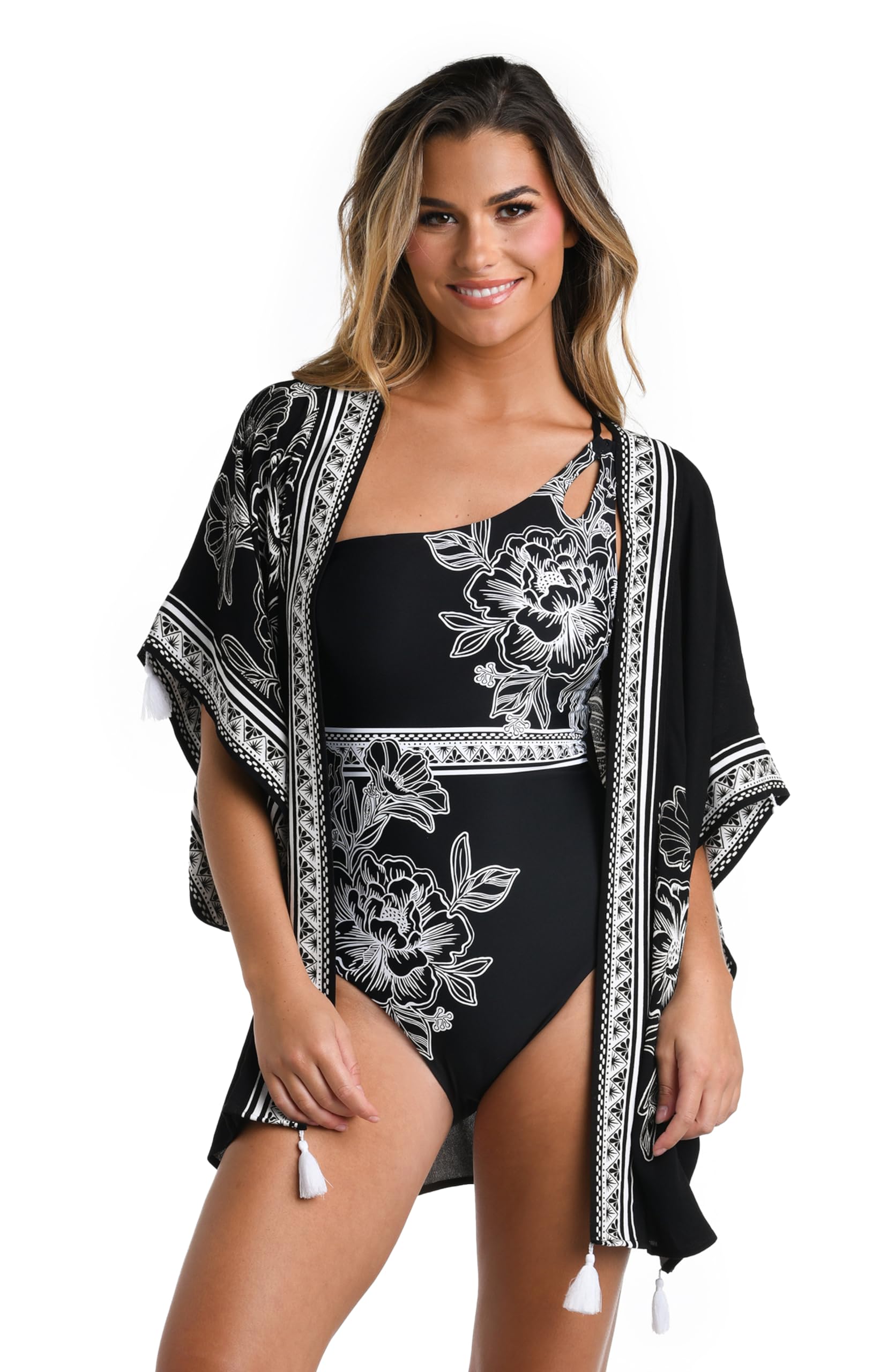 La Blanca Women’s Kimono Swimsuit Cover Up, Black//Shadow Floral, One Size