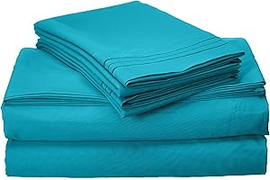 CELINE LINEN 1800 Series Hotel Quality Super Soft Wrinkle Resistant & Fade Resistant Beautiful Design on Pillowcases 3-Piece Sheet Set, Deep Pocket Up to 16inch, Twin/Twin XL Turqouise