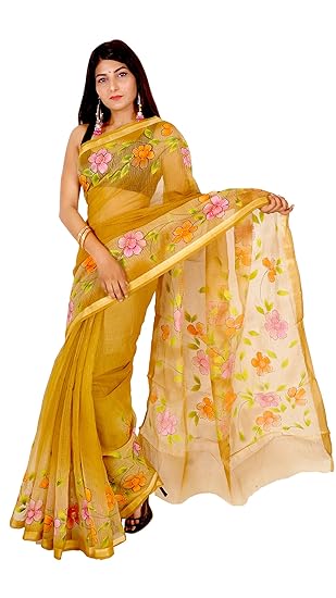 NIKHILAM Womens Kota Doria Saree With Blouse Piece (KDSA_004_Beige)