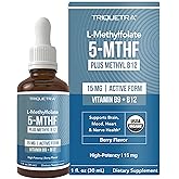 L Methyl Folate 15mg Plus Methyl B12 Cofactor – Organic Berry Flavor, High Potency Liquid Sublingual Active 5-MTHF Form - Supports Mood, Methylation, Cognition – Bioactive Forms Vitamin B9 & B12 (1oz)
