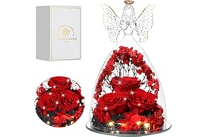 Tiaronics Valentines Day Rose Gifts Glass Angel Figurine with Three Roses Gifts, Preserved Forever Real Rose Gifts for Women, Angel Guardian with Rose for Mothers Day, Crystal Red