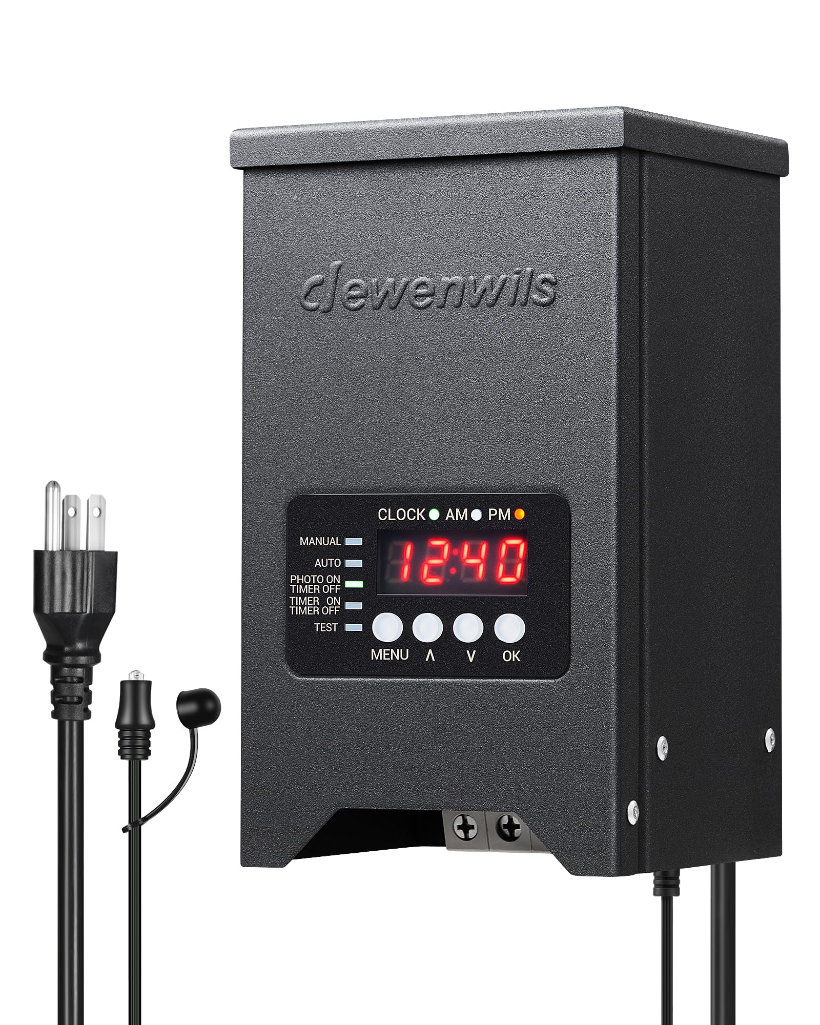 Photo 1 of DEWENWILS 150W Low Voltage Landscape Transformer, Landscape Lighting Transformer with Dusk to Dawn Sensor & Timer, 120V to 12V/15VAC, Low Voltage Transformer for Outdoor Landscape Lights