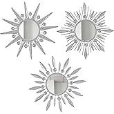 Manortang Silver Mirrors Wall Decor, Metal Sunburst Mirror Wall Art Christmas Decorative Mirrors, 9 inch Home Christmas Decoration Rhinestone Small Mirror for Living Room Entryway Set of 3