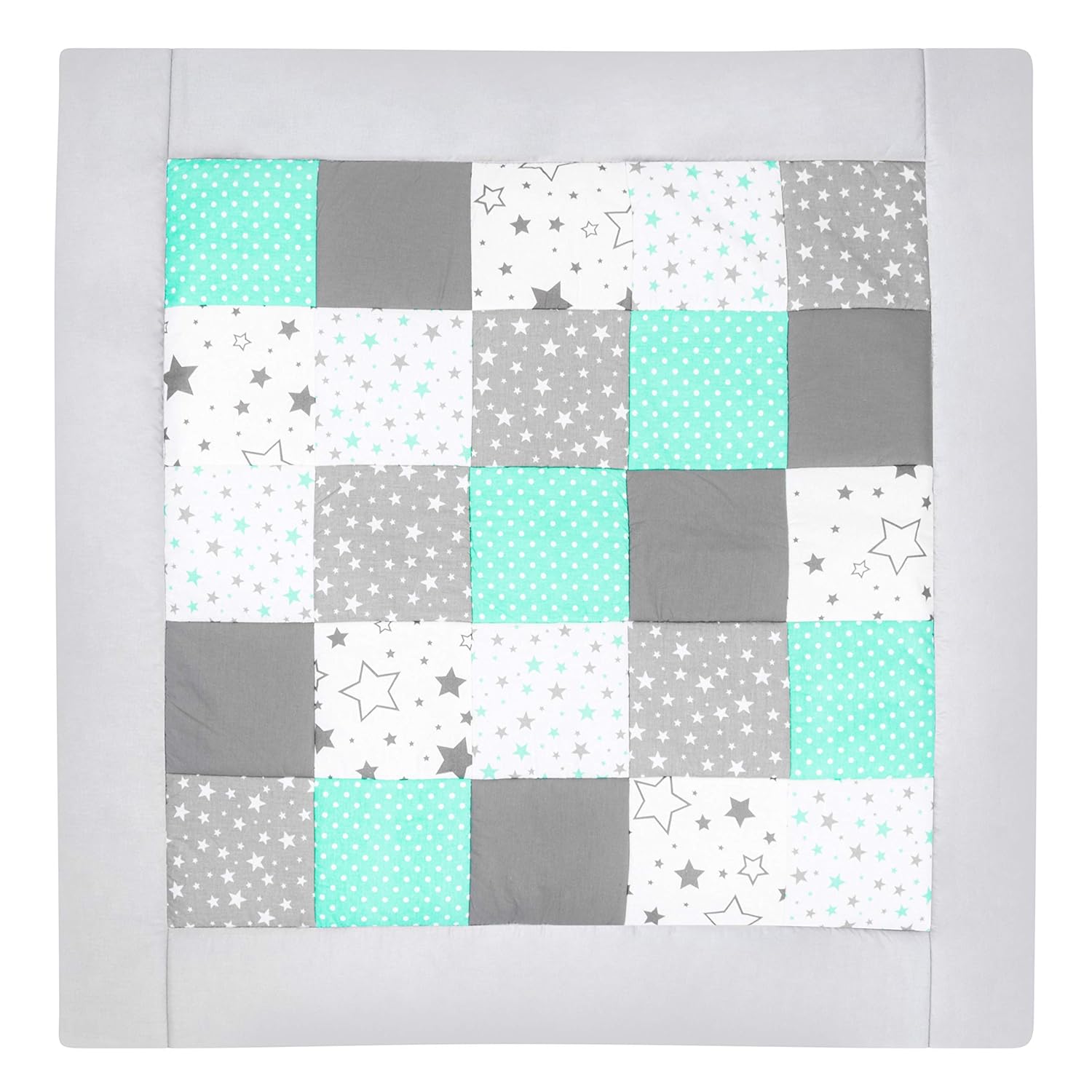 Amilian Baby Krabbeldecke Patchworkdecke als Geschenk Spieldecke Laufgittereinlage Decke Kuscheldecke Spielmatte Kinder Matte Baumwolle Erstausstattung Patchwork Krabbelmatte M058 (125x125cm)