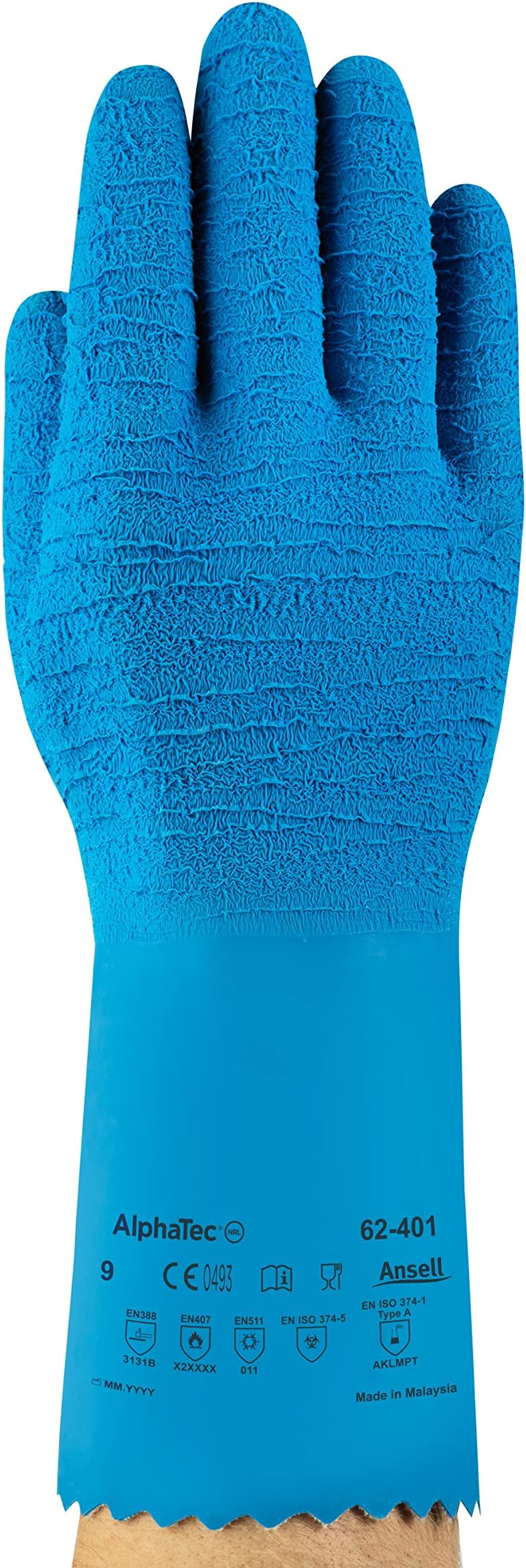 Ansell VersaTouch 62-401 Natural Rubber Latex Gloves Blue Size 10 6 Pair Pack