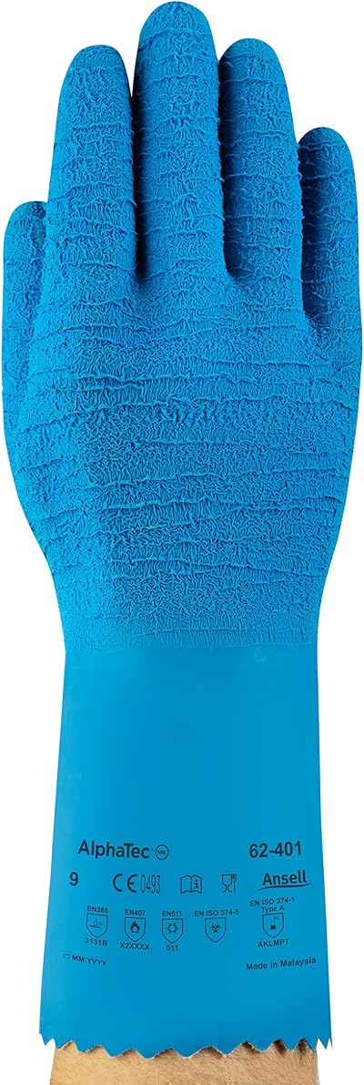 Ansell VersaTouch 62-401 Natural Rubber Latex Gloves Blue Size 10 6 Pair Pack