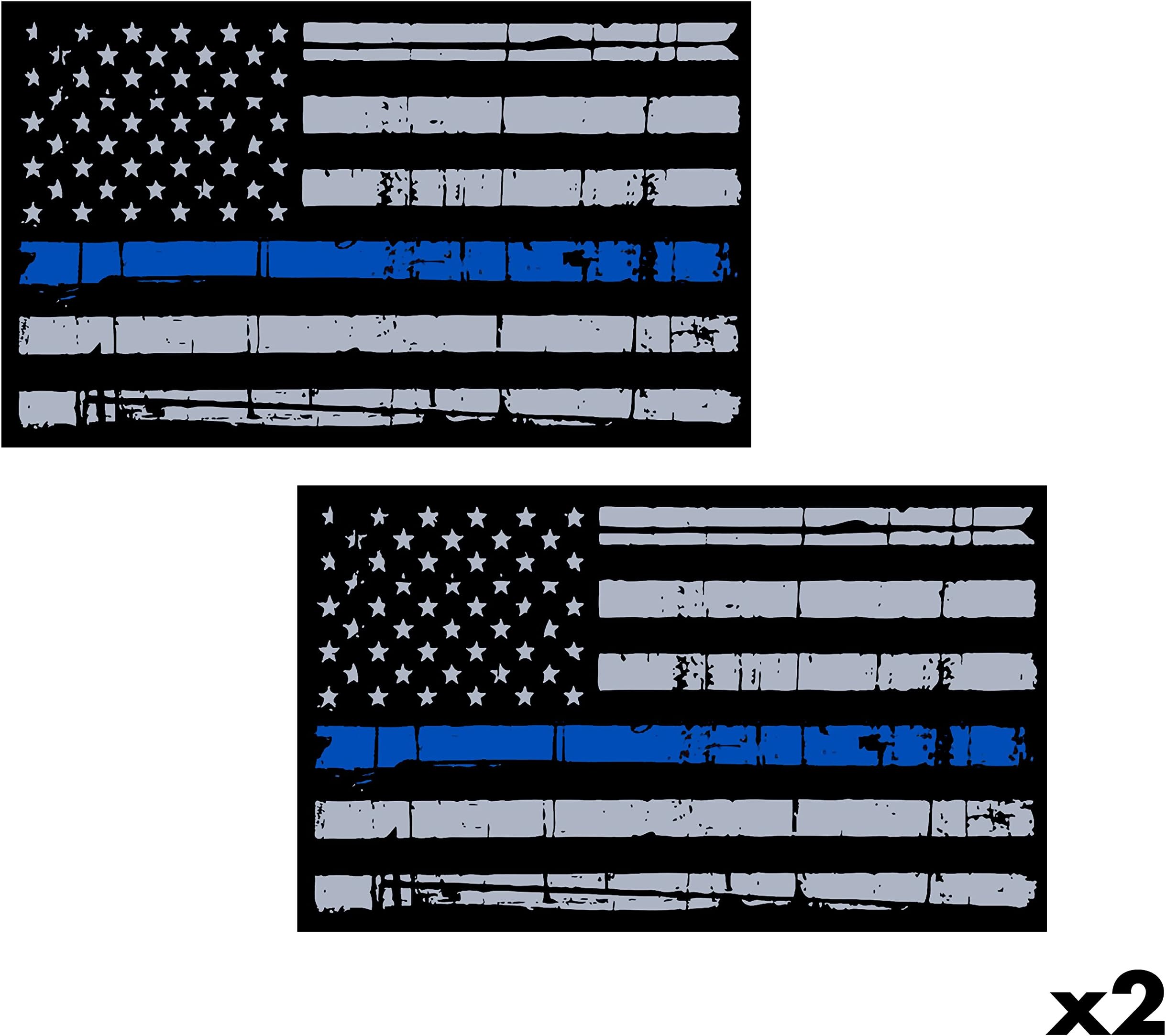 Thin Blue Line Flag / PAIR / 6" Reflective Tattered American Flag Police Support Graphic Decal Stickers